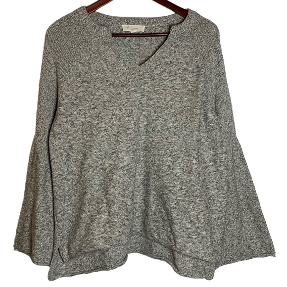 Two by Vince Camuto V Neck Long Raglan Bell Sleeve Knit Sweater Heather Gray XL - Picture 1 of 16